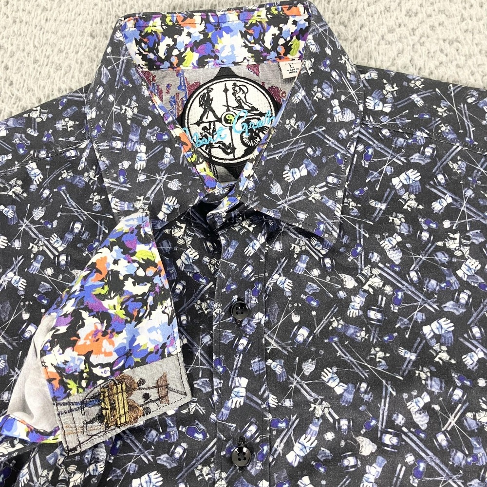 Robert Graham Shirt Mens Large Black Skiing Graphic Dress Long Sleeve‎ Cotton